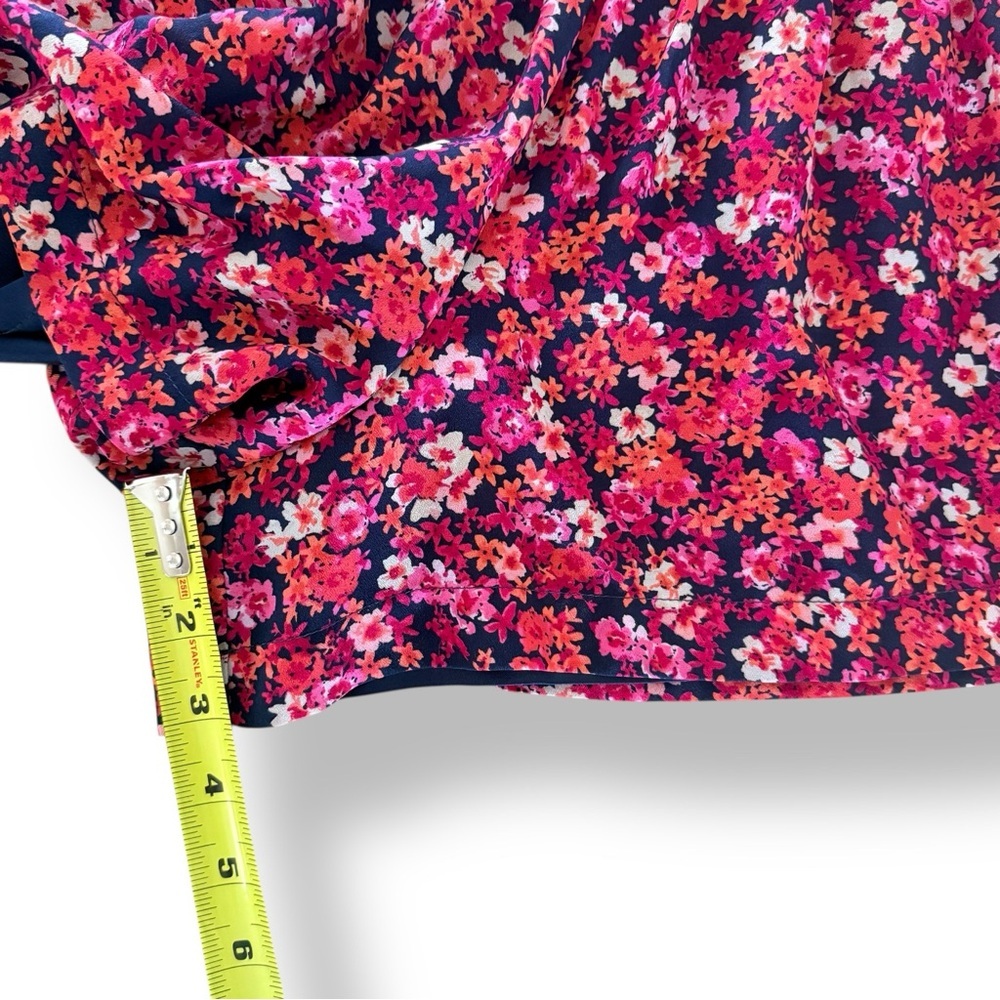 Express Size 8 Pleated Floral High Waisted Skort Shorts Navy Pink Orange - Picture 6 of 8
